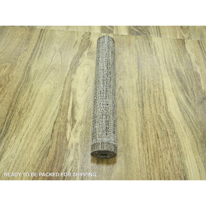 2'7"x6'2" Beaver Brown, Hand Knotted, Pure Wool, Oxidized And Distressed Grass Design With Exposed Warps, Runner, Oriental Rug FWR460464
