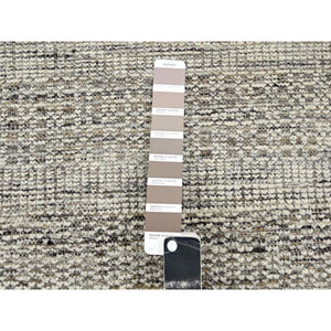 2'8"x12' Coffee Brown, 100% Wool, Hand Knotted, Oxidized And Distressed Grass Design With Exposed Warps, Runner, Oriental Rug FWR460470