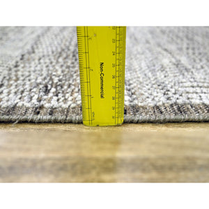 2'8"x12' Coffee Brown, 100% Wool, Hand Knotted, Oxidized And Distressed Grass Design With Exposed Warps, Runner, Oriental Rug FWR460470