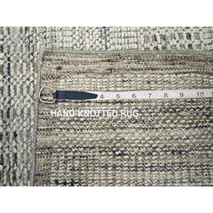 2'8"x12' Coffee Brown, 100% Wool, Hand Knotted, Oxidized And Distressed Grass Design With Exposed Warps, Runner, Oriental Rug FWR460470