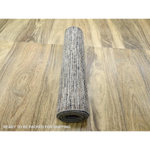 2'8"x12' Coffee Brown, 100% Wool, Hand Knotted, Oxidized And Distressed Grass Design With Exposed Warps, Runner, Oriental Rug FWR460470