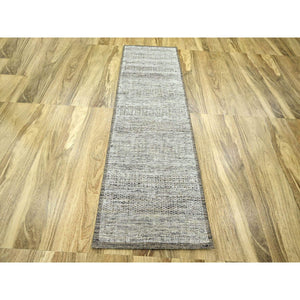 2'8"x7'10" Beaver Brown, 100% Wool, Oxidized And Distressed Grass Design With Exposed Warps, Hand Knotted, Runner, Oriental Rug FWR460476