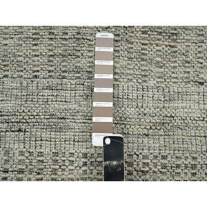 2'8"x7'10" Beaver Brown, 100% Wool, Oxidized And Distressed Grass Design With Exposed Warps, Hand Knotted, Runner, Oriental Rug FWR460476