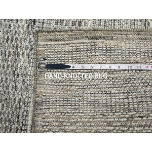 2'8"x7'10" Beaver Brown, 100% Wool, Oxidized And Distressed Grass Design With Exposed Warps, Hand Knotted, Runner, Oriental Rug FWR460476