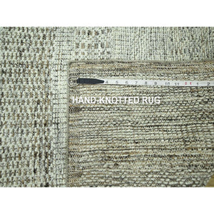 2'7"x7'10" Cedar Brown, Hand Knotted, 100% Wool, Oxidized And Distressed Grass Design With Exposed Warps, Runner, Oriental Rug FWR460488