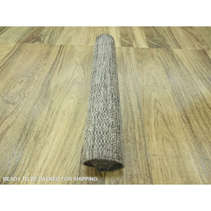 2'7"x7'10" Cedar Brown, Hand Knotted, 100% Wool, Oxidized And Distressed Grass Design With Exposed Warps, Runner, Oriental Rug FWR460488
