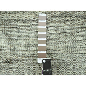 2'7"x8' Cafe Au Lait Brown, Oxidized And Distressed Grass Design With Exposed Warps, Hand Knotted, 100% Wool, Runner, Oriental Rug FWR460494