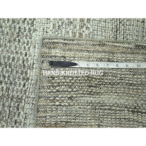 2'7"x8' Cafe Au Lait Brown, Oxidized And Distressed Grass Design With Exposed Warps, Hand Knotted, 100% Wool, Runner, Oriental Rug FWR460494