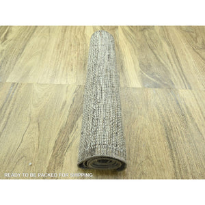 2'7"x8' Cafe Au Lait Brown, Oxidized And Distressed Grass Design With Exposed Warps, Hand Knotted, 100% Wool, Runner, Oriental Rug FWR460494