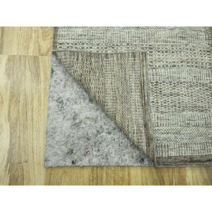 2'7"x10' Beaver Brown, Hand Knotted, Natural Wool, Distressed And Oxidized Grass Design With Exposed Warps, Runner, Oriental Rug FWR460500