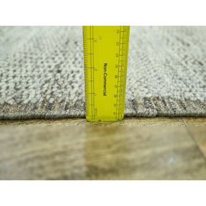 2'7"x10' Beaver Brown, Hand Knotted, Natural Wool, Distressed And Oxidized Grass Design With Exposed Warps, Runner, Oriental Rug FWR460500