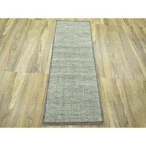 2'7"x6'2" Beaver Brown, Hand Knotted, 100% Wool, Oxidized And Distressed Grass Design With Exposed Warps, Runner, Oriental Rug FWR460506