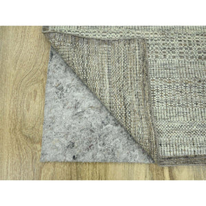 2'7"x6'2" Beaver Brown, Hand Knotted, 100% Wool, Oxidized And Distressed Grass Design With Exposed Warps, Runner, Oriental Rug FWR460506