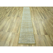 Load image into Gallery viewer, 2&#39;6&quot;x12&#39; Mustard Yellow, Distressed And Oxidized Grass Design With Exposed Warps, Hand Knotted, 100% Wool, Runner, Oriental Rug FWR460512