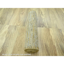Load image into Gallery viewer, 2&#39;6&quot;x12&#39; Mustard Yellow, Distressed And Oxidized Grass Design With Exposed Warps, Hand Knotted, 100% Wool, Runner, Oriental Rug FWR460512