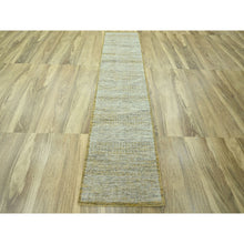 Load image into Gallery viewer, 2&#39;6&quot;x10&#39; Golden Yellow, Oxidized And Distressed Grass Design With Exposed Warps, Natural Wool, Hand Knotted, Runner, Oriental Rug FWR460518