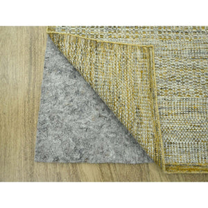 2'6"x10' Golden Yellow, Oxidized And Distressed Grass Design With Exposed Warps, Natural Wool, Hand Knotted, Runner, Oriental Rug FWR460518