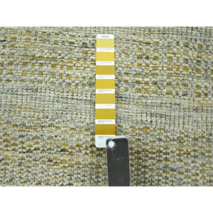 2'6"x10' Golden Yellow, Oxidized And Distressed Grass Design With Exposed Warps, Natural Wool, Hand Knotted, Runner, Oriental Rug FWR460518