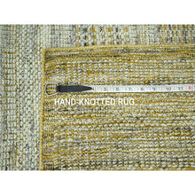 Load image into Gallery viewer, 2&#39;6&quot;x10&#39; Golden Yellow, Oxidized And Distressed Grass Design With Exposed Warps, Natural Wool, Hand Knotted, Runner, Oriental Rug FWR460518