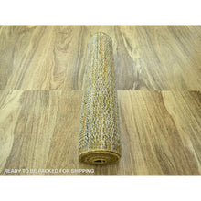 Load image into Gallery viewer, 2&#39;6&quot;x10&#39; Golden Yellow, Oxidized And Distressed Grass Design With Exposed Warps, Natural Wool, Hand Knotted, Runner, Oriental Rug FWR460518