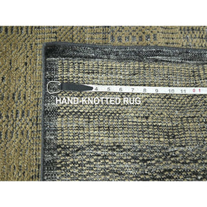 2'6"x11'10" Peanut Brown, 100% Wool, Hand Knotted, Oxidized And Distressed Grass Design With Exposed Warps, Runner, Oriental Rug FWR460530