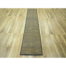 Load image into Gallery viewer, 2&#39;6&quot;x10&#39; Honey Brown, 100% Wool, Oxidized And Distressed Grass Design With Exposed Warps, Hand Knotted, Runner, Oriental Rug FWR460536
