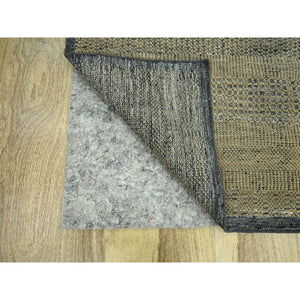 2'6"x10' Honey Brown, 100% Wool, Oxidized And Distressed Grass Design With Exposed Warps, Hand Knotted, Runner, Oriental Rug FWR460536