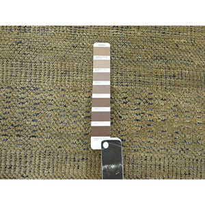 2'6"x10' Honey Brown, 100% Wool, Oxidized And Distressed Grass Design With Exposed Warps, Hand Knotted, Runner, Oriental Rug FWR460536