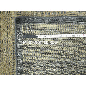 2'6"x10' Honey Brown, 100% Wool, Oxidized And Distressed Grass Design With Exposed Warps, Hand Knotted, Runner, Oriental Rug FWR460536