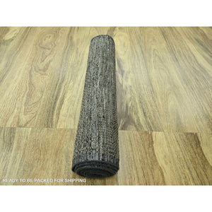2'6"x10' Honey Brown, 100% Wool, Oxidized And Distressed Grass Design With Exposed Warps, Hand Knotted, Runner, Oriental Rug FWR460536