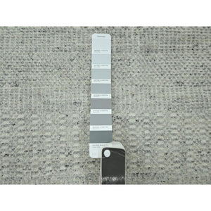 2'6"x8'1" Misty Gray, Hand Knotted, 100% Wool, Oxidized And Distressed Grass Design With Exposed Warps, Runner, Oriental Rug FWR460542