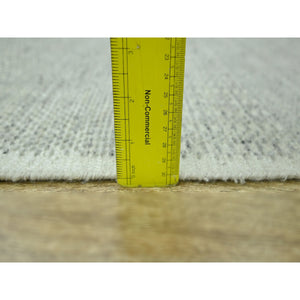 2'6"x8'1" Misty Gray, Hand Knotted, 100% Wool, Oxidized And Distressed Grass Design With Exposed Warps, Runner, Oriental Rug FWR460542