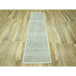 2'7"x8'1" Mirage Gray, Hand Knotted, 100% Wool, Oxidized And Distressed Grass Design With Exposed Warps, Runner, Oriental Rug FWR460554