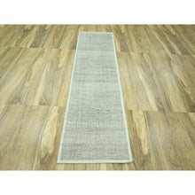Load image into Gallery viewer, 2&#39;7&quot;x8&#39;1&quot; Mirage Gray, Hand Knotted, 100% Wool, Oxidized And Distressed Grass Design With Exposed Warps, Runner, Oriental Rug FWR460554