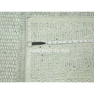 2'7"x8'1" Spanish Gray, 100% Wool, Oxidized And Distressed Grass Design With Exposed Warps, Hand Knotted, Runner, Oriental Rug FWR460560