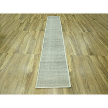 Load image into Gallery viewer, 2&#39;7&quot;x12&#39;1&quot; Misty Gray, Distressed And Oxidized Grass Design With Exposed Warps, Hand Knotted, 100% Wool, Runner, Oriental Rug FWR460566