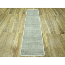 Load image into Gallery viewer, 2&#39;6&quot;x8&#39;1&quot; Medium Gray, Organic Wool, Oxidized And Distressed Grass Design With Exposed Warps, Hand Knotted, Runner, Oriental Rug FWR460572