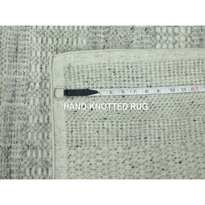 2'6"x8'1" Medium Gray, Organic Wool, Oxidized And Distressed Grass Design With Exposed Warps, Hand Knotted, Runner, Oriental Rug FWR460572