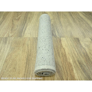 2'6"x8'1" Medium Gray, Organic Wool, Oxidized And Distressed Grass Design With Exposed Warps, Hand Knotted, Runner, Oriental Rug FWR460572