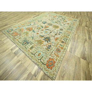 10'2"x14' Beige, 100% Wool, Colorful Oushak Design With Exposed Weft, Distressed Feel But Durable, Hand Knotted, Oriental Rug FWR460608