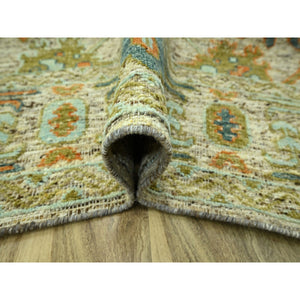 10'2"x14' Beige, 100% Wool, Colorful Oushak Design With Exposed Weft, Distressed Feel But Durable, Hand Knotted, Oriental Rug FWR460608