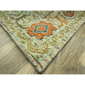 10'2"x14' Beige, 100% Wool, Colorful Oushak Design With Exposed Weft, Distressed Feel But Durable, Hand Knotted, Oriental Rug FWR460608