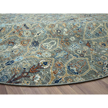 Load image into Gallery viewer, 11&#39;10&quot;x11&#39;10&quot; Sage Green, Trellis Borderless Garden Design, Agra, Hand Knotted, Hand Spun New Zealand Wool, Round, Oriental Rug FWR460740