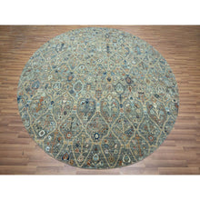 Load image into Gallery viewer, 9&#39;10&quot;x9&#39;10&quot; Basil Green, Hand Knotted, Trellis Borderless Garden Design, Agra, Hand Spun New Zealand Wool, Round, Oriental Rug FWR460746