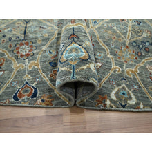 Load image into Gallery viewer, 9&#39;10&quot;x9&#39;10&quot; Basil Green, Hand Knotted, Trellis Borderless Garden Design, Agra, Hand Spun New Zealand Wool, Round, Oriental Rug FWR460746