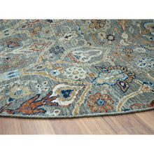 Load image into Gallery viewer, 9&#39;10&quot;x9&#39;10&quot; Basil Green, Hand Knotted, Trellis Borderless Garden Design, Agra, Hand Spun New Zealand Wool, Round, Oriental Rug FWR460746