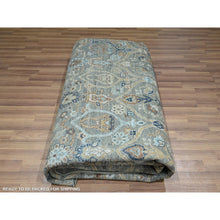 Load image into Gallery viewer, 9&#39;10&quot;x9&#39;10&quot; Basil Green, Hand Knotted, Trellis Borderless Garden Design, Agra, Hand Spun New Zealand Wool, Round, Oriental Rug FWR460746