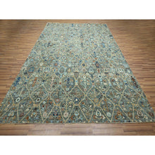 Load image into Gallery viewer, 8&#39;10&quot;x12&#39; Sage Green, Hand Spun New Zealand Wool, Trellis Borderless Garden Design, Agra, Hand Knotted, Oriental Rug FWR460752