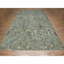 Load image into Gallery viewer, 9&#39;1&quot;x12&#39; Viridian Green, Trellis Borderless Garden Design, Agra, Hand Knotted, Hand Spun New Zealand Wool, Oriental Rug FWR460758