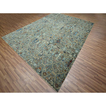 Load image into Gallery viewer, 9&#39;1&quot;x12&#39; Viridian Green, Trellis Borderless Garden Design, Agra, Hand Knotted, Hand Spun New Zealand Wool, Oriental Rug FWR460758